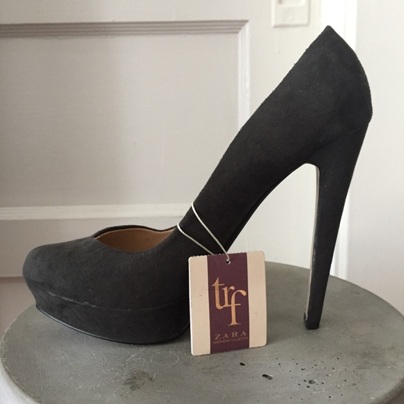 NWT Zara Trafaluc Gray Suede Platform Pumps 6.5 - Picture 2 of 5